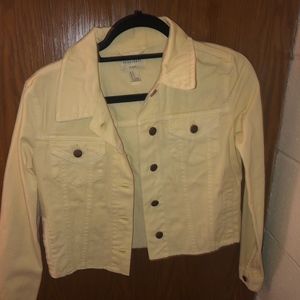Cropped pale yellow jean jacket